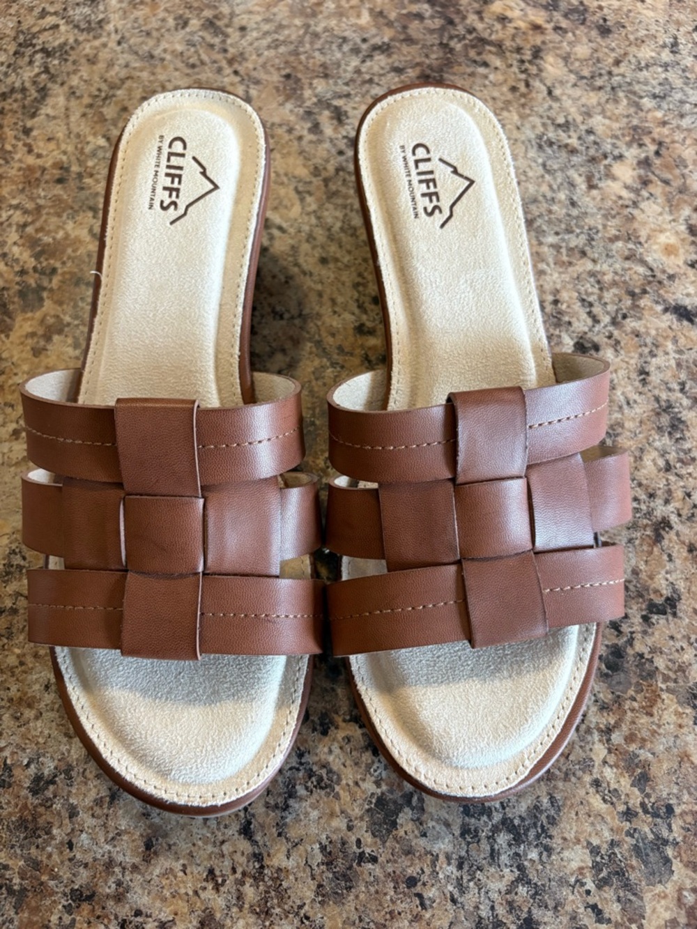 Cliffs by WHITE MOUNTAIN Brown Woven Slide Sandals